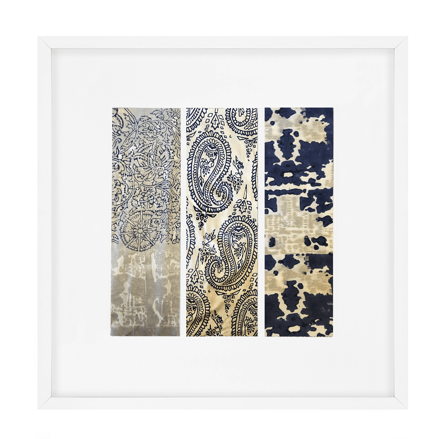 Ruins Zig Triptic Navy Artwork 52 x 52 cm-Accessories-Bandhini Homewear Design-Navy-52 x 52--abc