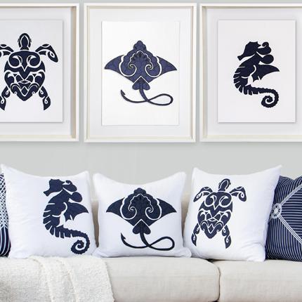 Sea Horse Navy Artwork 67 x 85 cm-Accessories-Bandhini Homewear Design-Navy-67 x 85 cm--abc