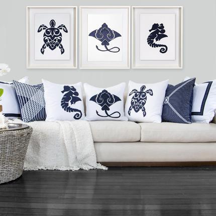 Sea Horse Navy Artwork 67 x 85 cm-Accessories-Bandhini Homewear Design-Navy-67 x 85 cm--abc