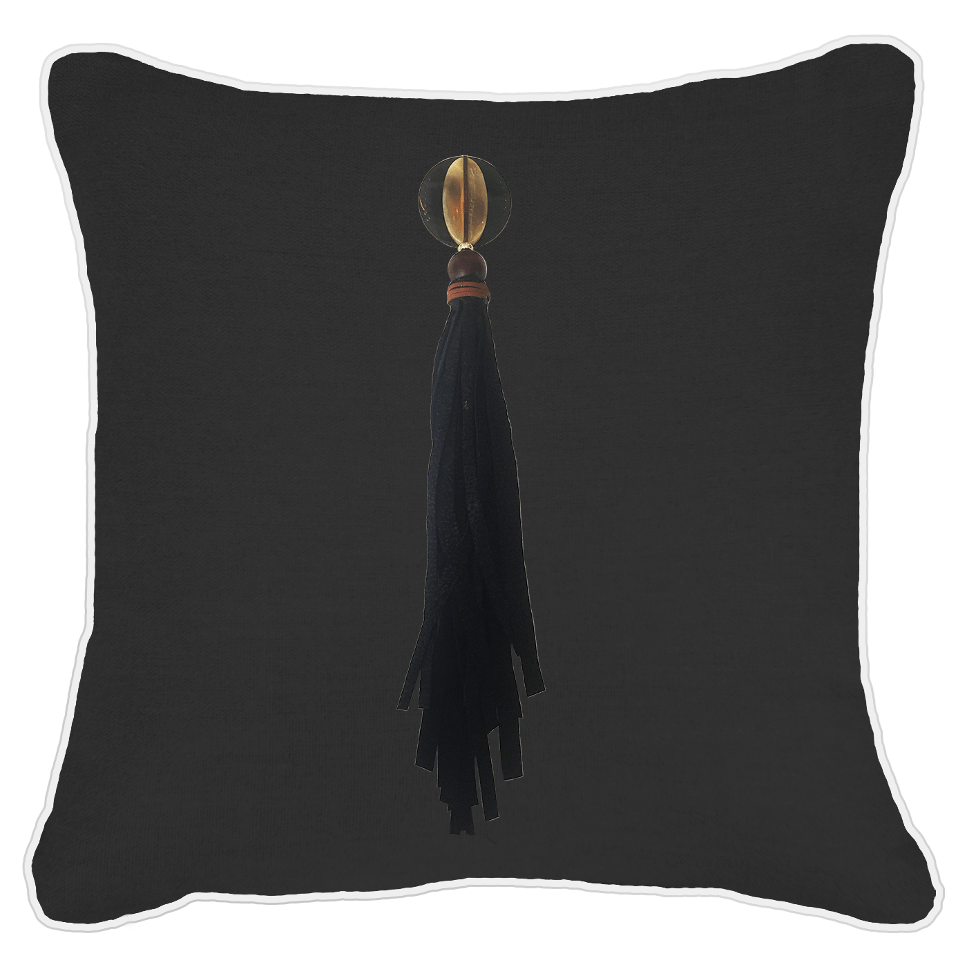 Tassel Mex on Black Linen Lounge Cushion 55 x 55 cm-Accessories-Bandhini Homewear Design-Black-22 x 22--abc