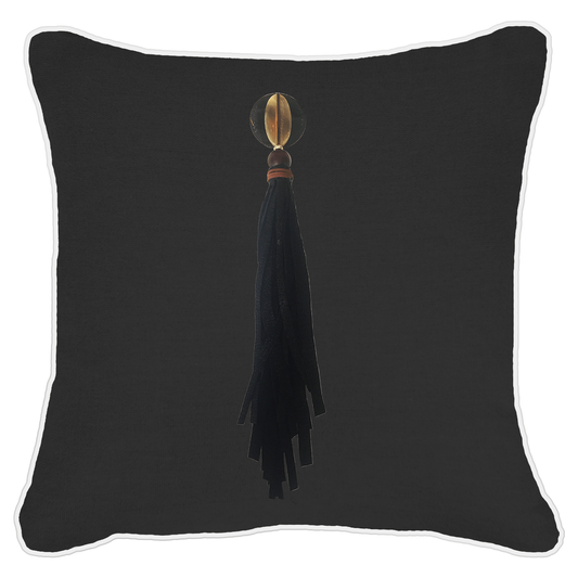Tassel Mex on Black Linen Lounge Cushion 55 x 55 cm-Accessories-Bandhini Homewear Design-Black-22 x 22--abc