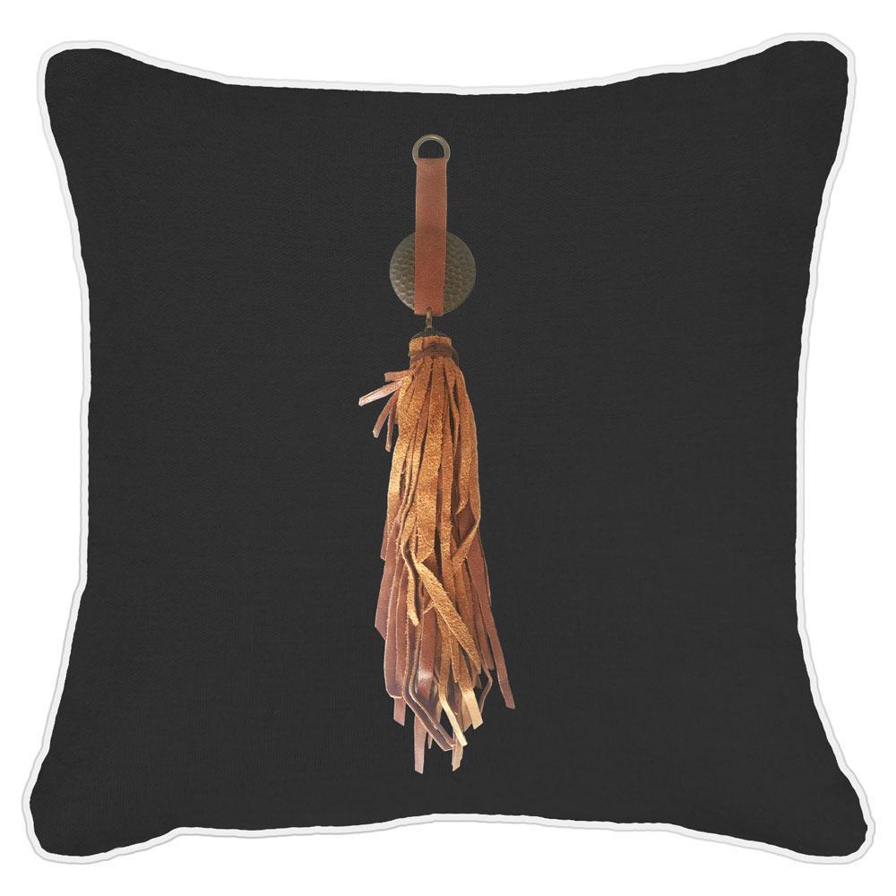 Tassel Tex on Black Linen Lounge Cushion 55 x 55 cm-Accessories-Bandhini Homewear Design-Black-22 x 22--abc