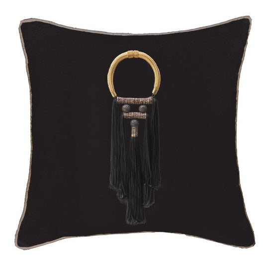 Tassel Spanish Black On Black Lounge Cushion 55 x 55cm-Accessories-Bandhini Homewear Design-Black-55 x 55--abc