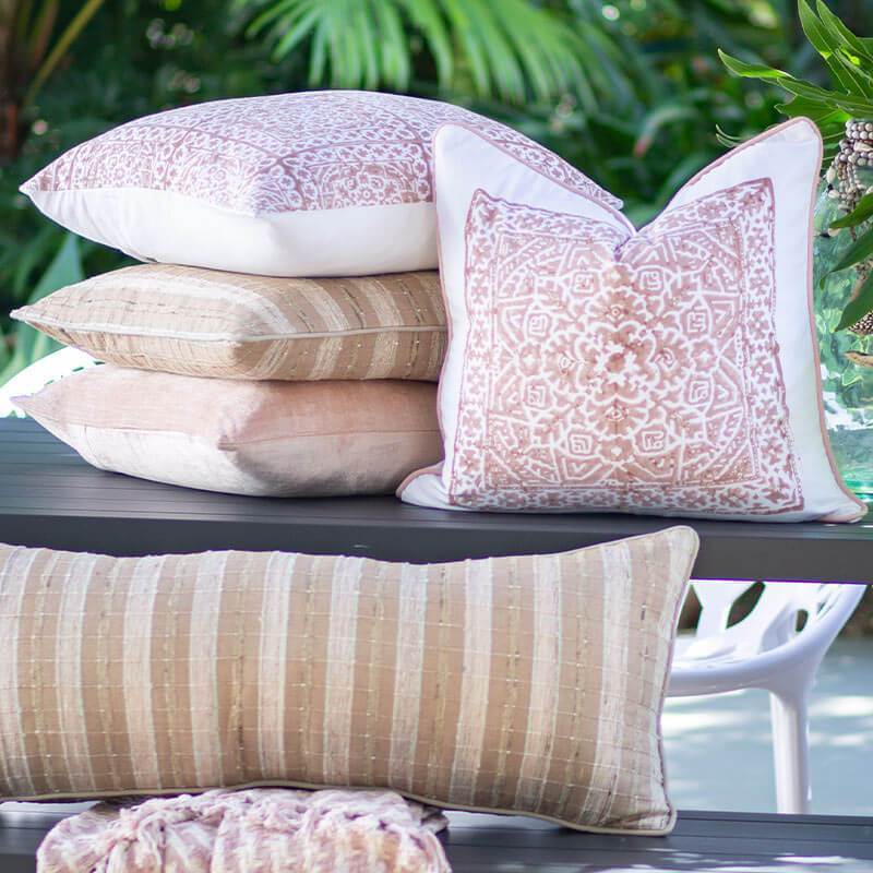 Kilim Repeat Block Print Blush Lounge Cushion-abc
