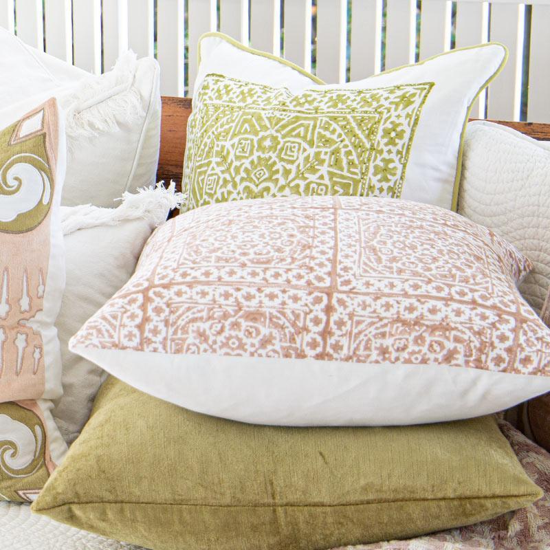 Kilim Repeat Block Print Blush Lounge Cushion-abc