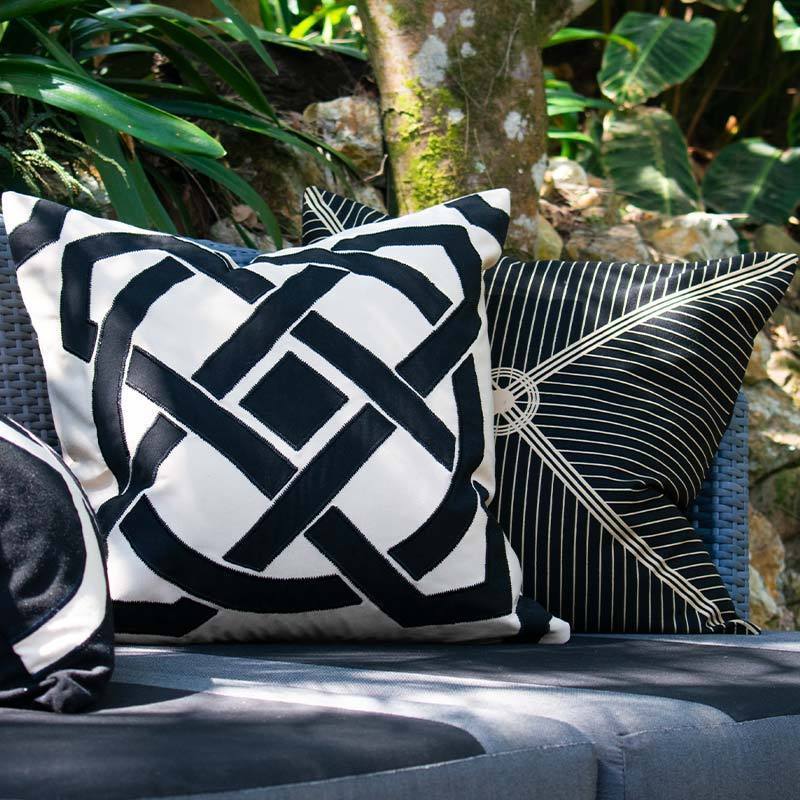 Outdoor Dial Black & Beige Lounge Cushion 55 x 55 cm-Outdoors-Bandhini Homewear Design-Natural-22 x 22--abc