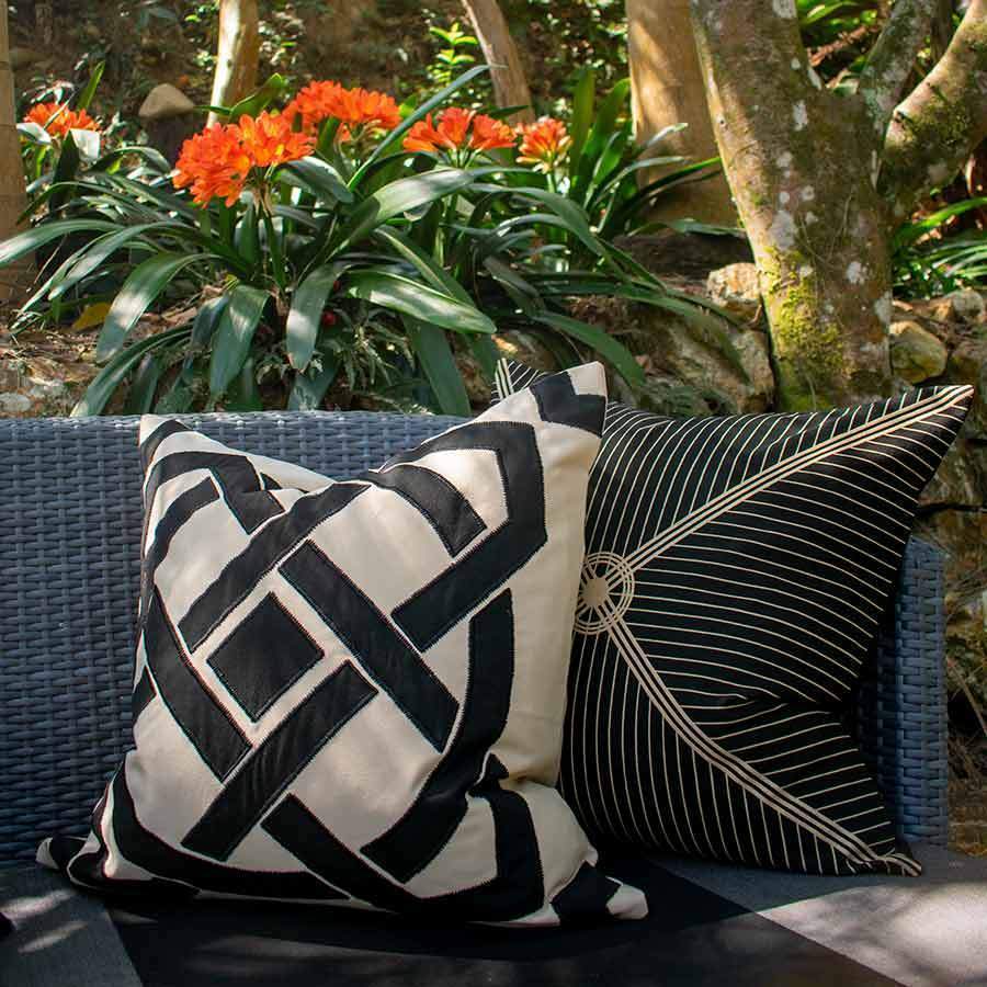Outdoor Dial Black & Beige Lounge Cushion 55 x 55 cm-Outdoors-Bandhini Homewear Design-Natural-22 x 22--abc