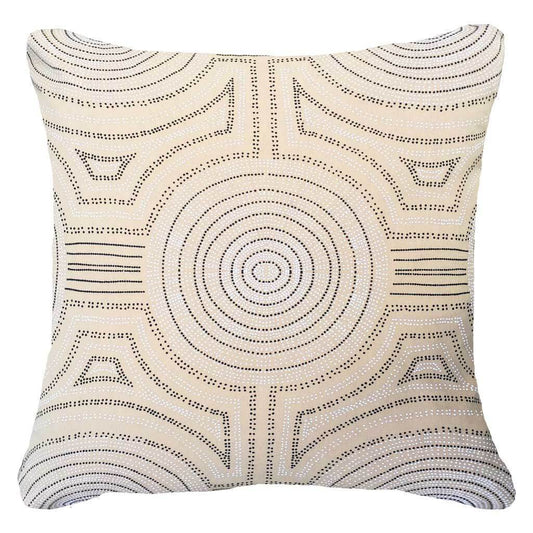 Outdoor Dreamtime Aboriginal Dot Natural Lounge Cushion 55 x 55 cm-Outdoors-Bandhini Homewear Design-Natural-22 x 22--abc