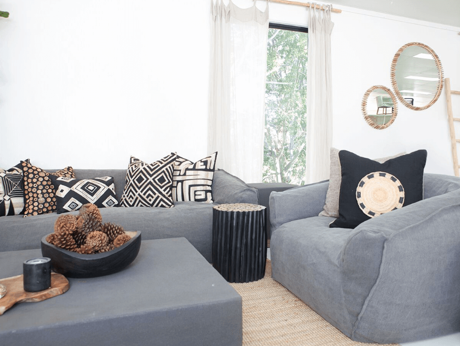 Place Mat Natural on Black Lounge Cushion 55 x 55cm-Accessories-Bandhini Homewear Design-Natural-22 x 22--abc