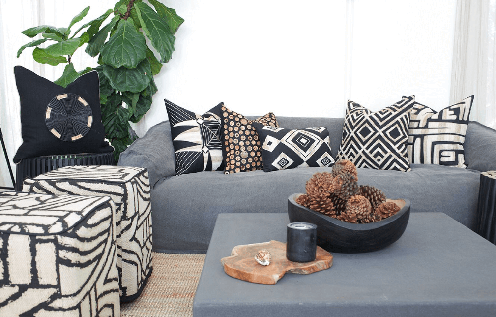 Place Mat Natural on Black Lounge Cushion 55 x 55cm-Accessories-Bandhini Homewear Design-Natural-22 x 22--abc