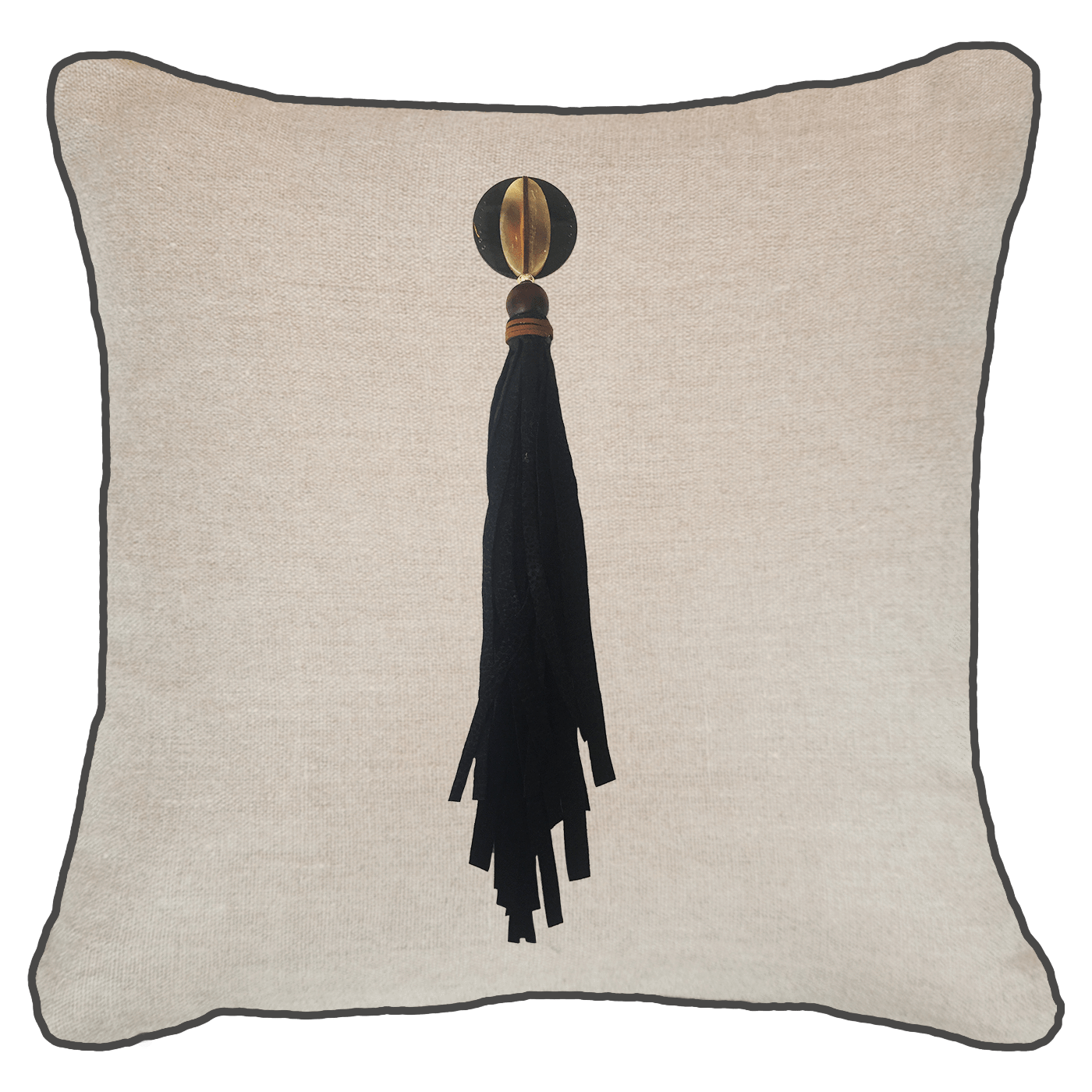 Tassel Mex on Natural Linen Lounge Cushion 55 x 55 cm-Accessories-Bandhini Homewear Design-Natural-22 x 22--abc