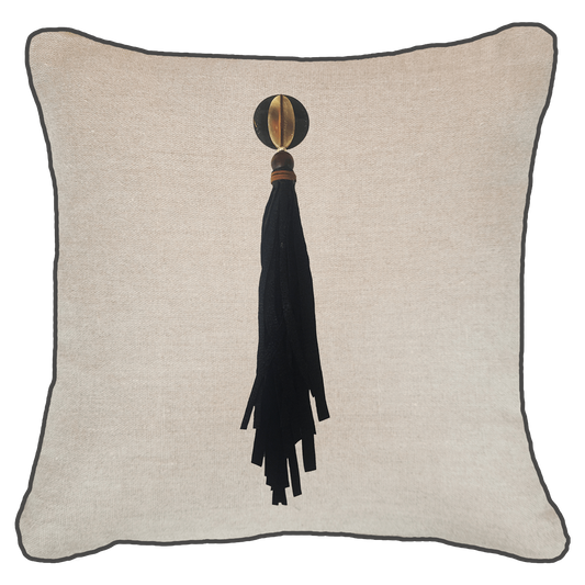 Tassel Mex on Natural Linen Lounge Cushion 55 x 55 cm-Accessories-Bandhini Homewear Design-Natural-22 x 22--abc