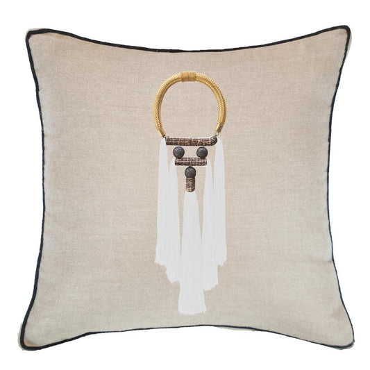 Tassel Spanish White On Natural Lounge Cushion 55 x 55cm-Accessories-Bandhini Homewear Design-Natural-55 x 55--abc