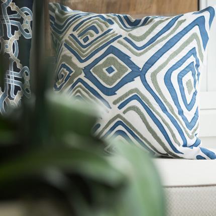 Ikat Zebra Blue Lounge Cushion 55x55cm-abc