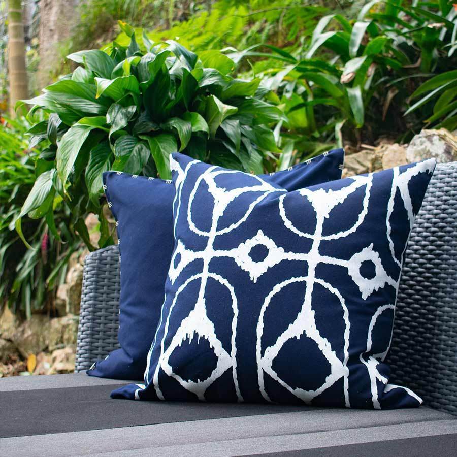 Outdoor Inner Ikat Diamond Navy Lounge Cushion 55 x 55 cm-Outdoors-Bandhini Homewear Design-Navy-22 x 22--abc