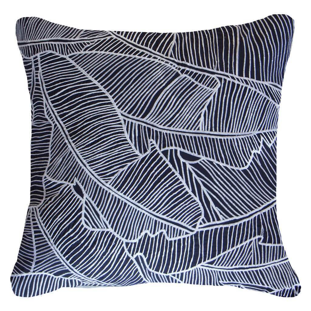 Rake Palm Navy Lounge Cushion 55 x 55 cm-Accessories-Bandhini Homewear Design-Navy-22 x 22--abc