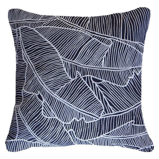 Rake Palm Navy Lounge Cushion 55 x 55 cm-Accessories-Bandhini Homewear Design-Navy-22 x 22--abc