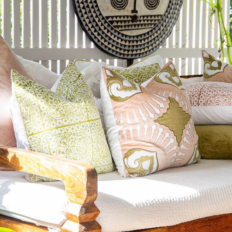 Kilim Repeat Block Print Sage Lounge Cushion-abc