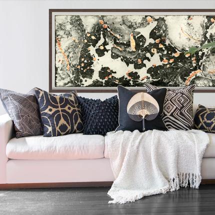 Rake Palm Black Lounge Cushion 55 x 55 cm-Accessories-Bandhini Homewear Design-White-22 x 22--abc