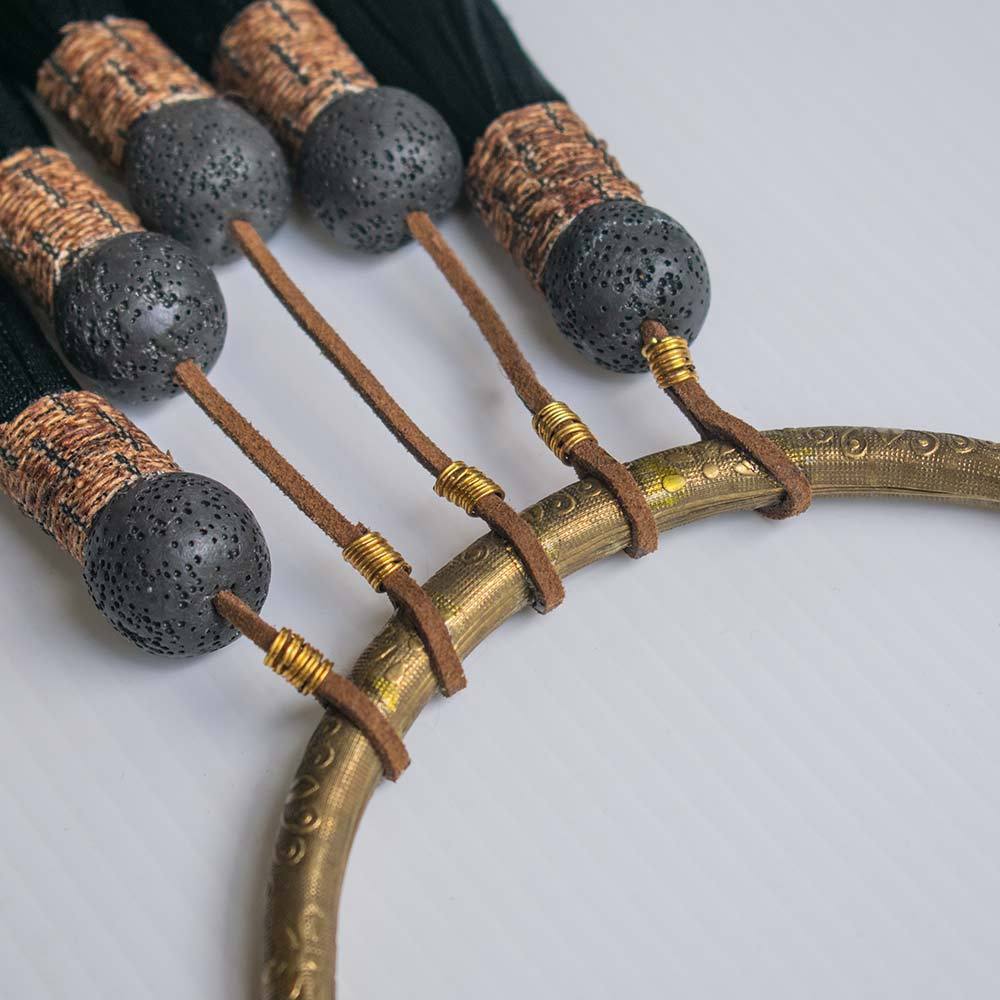 Tassel Amulet Black on Natural Linen Lounge Cushion 55 x 55 cm-Accessories-Bandhini Homewear Design-Natural-22 x 22--abc