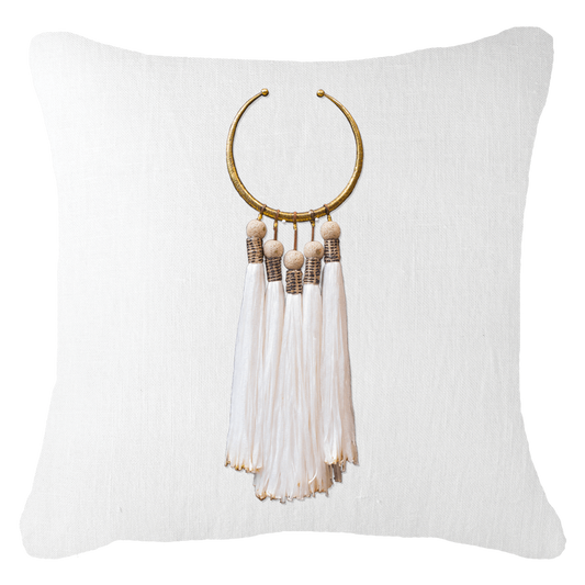 Tassel Amulet on White Lounge Cushion 55 x 55 cm-Accessories-Bandhini Homewear Design-White-22 x 22--abc