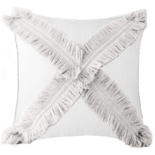 Fringe Cross White Lounge Cushion 55 x 55 cm-abc