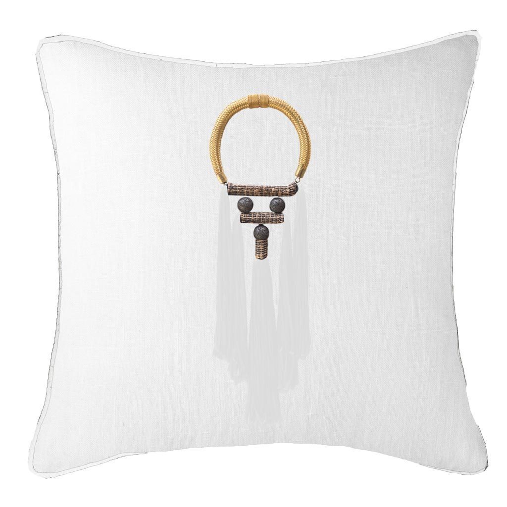 Tassel Spanish White On White Lounge Cushion 55 x 55cm-Accessories-Bandhini Homewear Design-White-55 x 55--abc