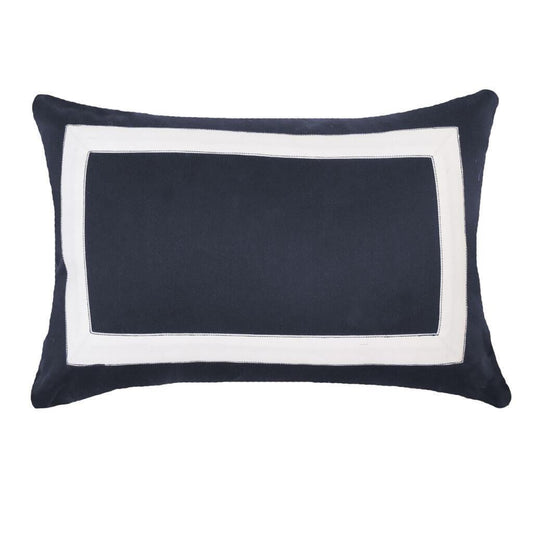 Denim Square Patch Navy White Lumber Cushion 35 x 53 cm-abc