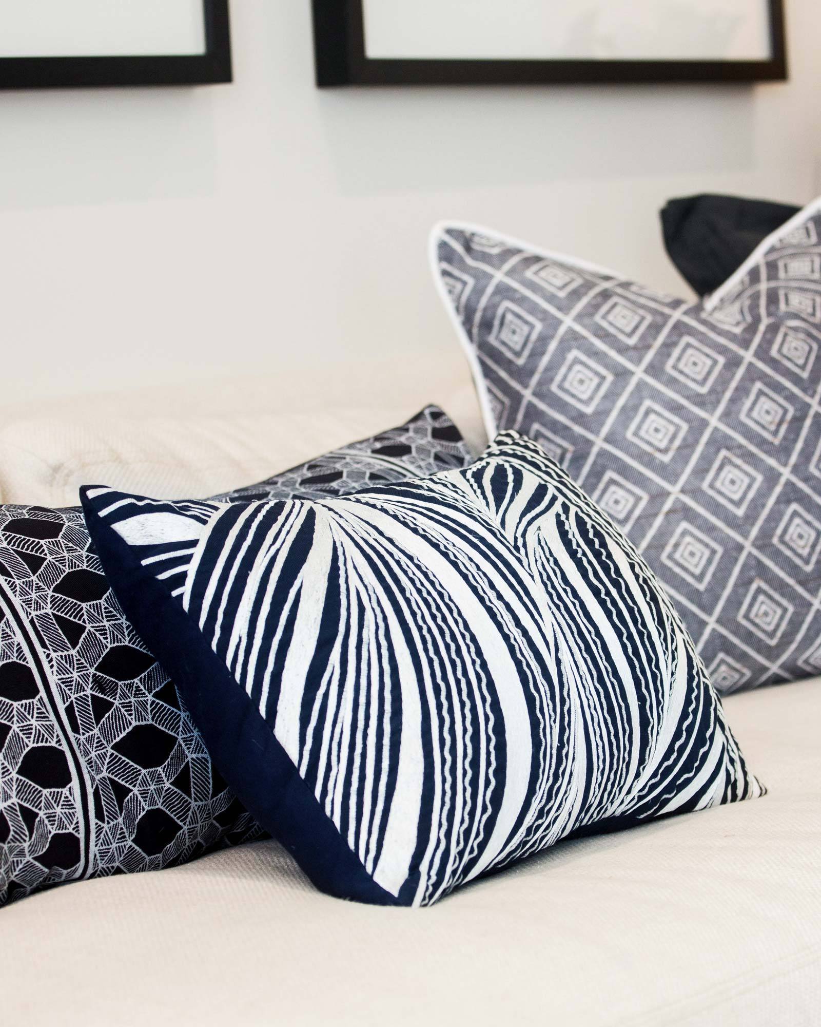 Rake Wave Navy Lumber Cushion 35 x 53 cm-Accessories-Bandhini Homewear Design-Wind  - Feather Insert-14” x 21”--abc