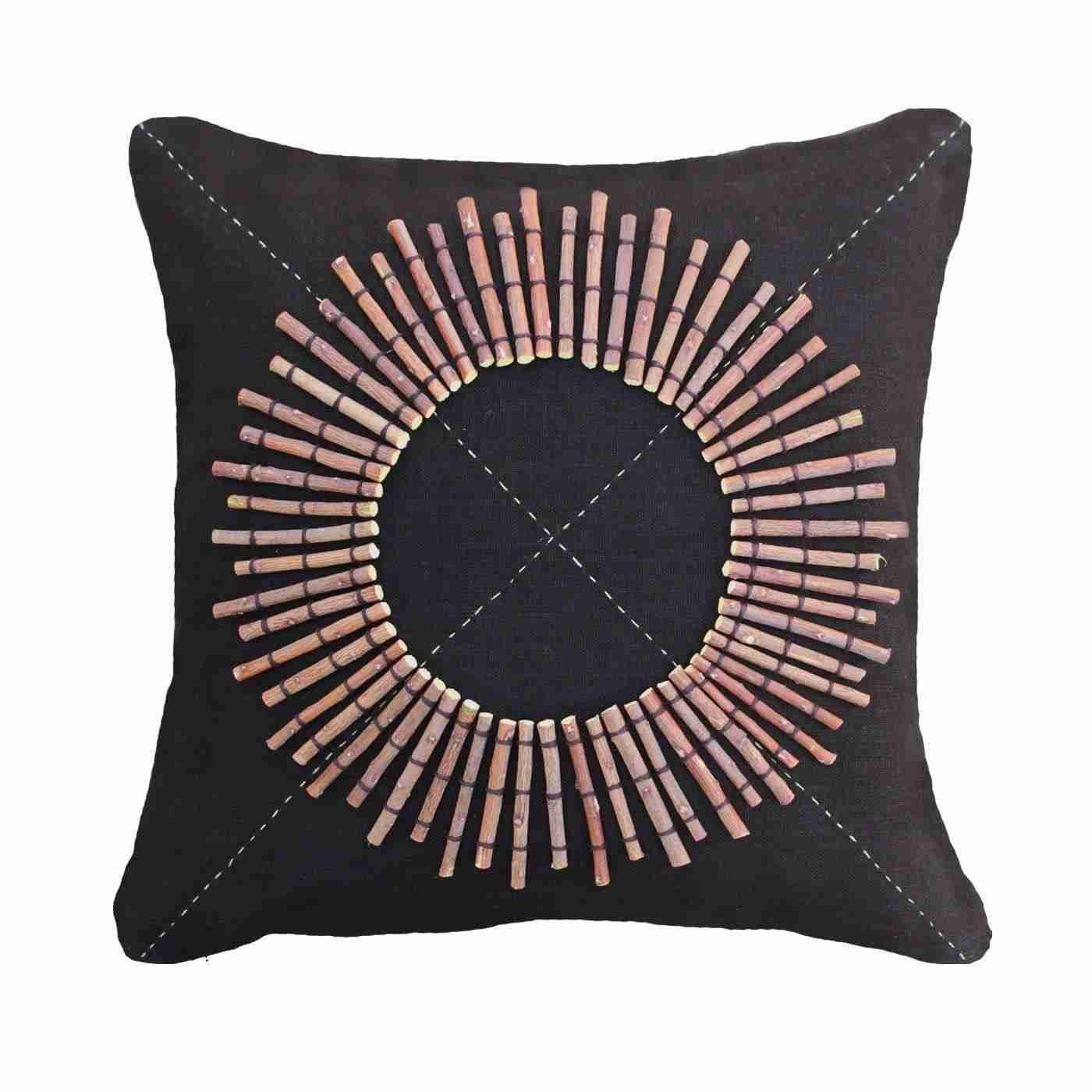 Wood Linen Sticks Black Medium Cushion 50 x 50 cm-Accessories-Bandhini Homewear Design-Earth Linen-18 x 18--abc