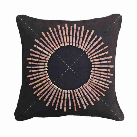 Wood Linen Sticks Black Medium Cushion 50 x 50 cm-Accessories-Bandhini Homewear Design-Earth Linen-18 x 18--abc