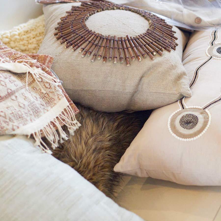 Wood Linen Sticks Medium Cushion 50 x 50 cm-Accessories-Bandhini Homewear Design-Earth Linen-18 x 18--abc