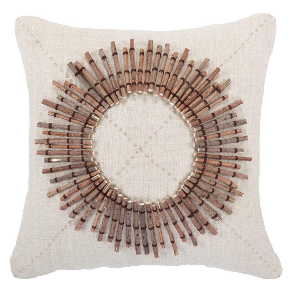 Wood Linen Sticks Medium Cushion 50 x 50 cm-Accessories-Bandhini Homewear Design-Earth Linen-18 x 18--abc