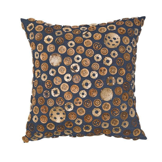Wood Coconut Buttons Navy Medium Cushion 50 x 50 cm-Accessories-Bandhini Homewear Design-Navy-20 x 20--abc