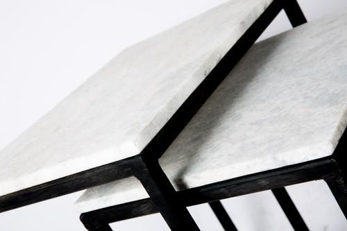 Set of 2 Stone Side Tables with Black Base-Living-Home & Giftware-Default Title---abc