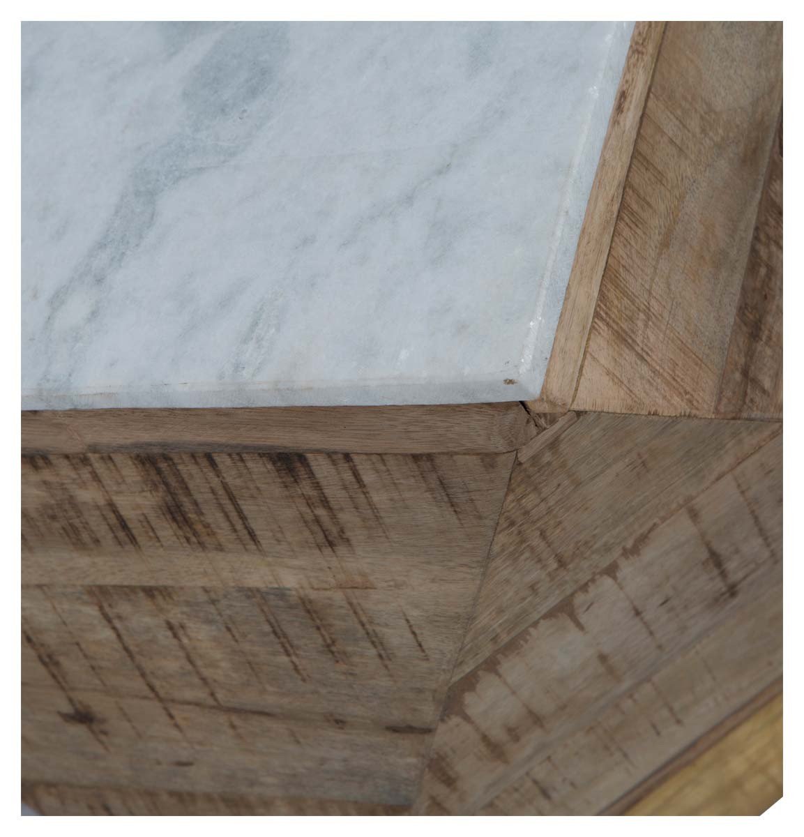 Geo Mango Wood Side Table with White Marble-abc