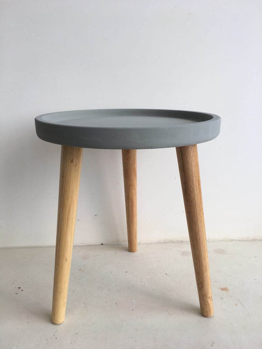 Round Concrete Table with Wooden Legs Small - Grey/Natural-Living-Home & Giftware-Default Title---abc