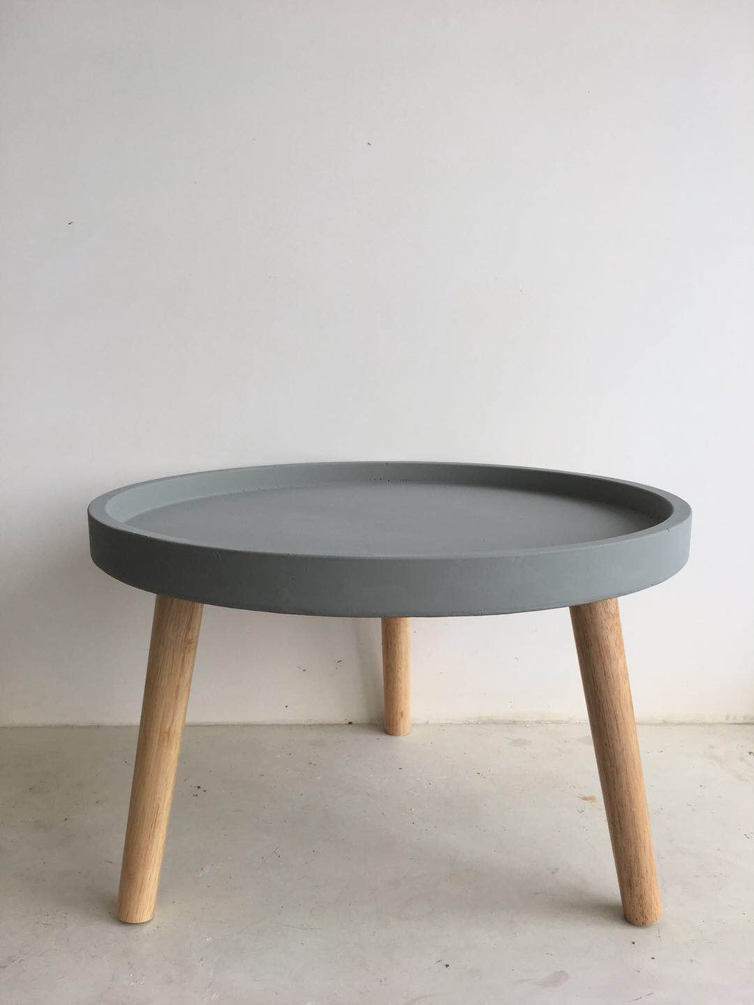 Round Concrete Table with Wooden Legs Large - Grey/Natural-Living-Home & Giftware-Default Title---abc