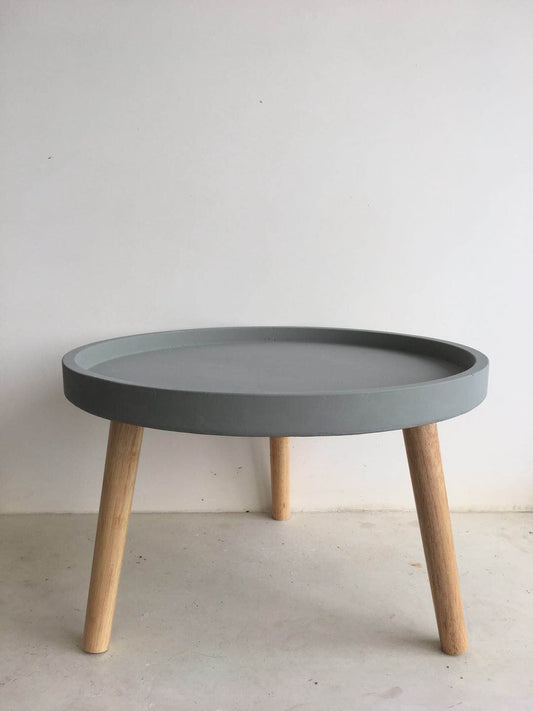 Round Concrete Table with Wooden Legs Large - Grey/Natural-Living-Home & Giftware-Default Title---abc