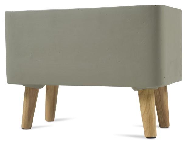 Concrete Rectangular Planter Box on Wood Legs - Grey/Natural-abc