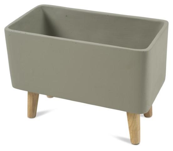 Concrete Rectangular Planter Box on Wood Legs - Grey/Natural-abc