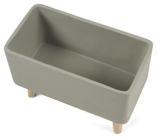 Concrete Rectangular Planter Box on Wood Legs - Grey/Natural-abc