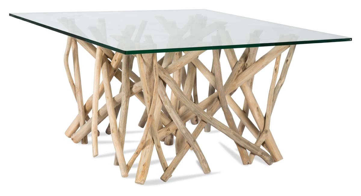 Semarang 10mm Tempered Glass Top, Teak Branch Base Square Coffee Table-Living-Home & Giftware-Default Title---abc