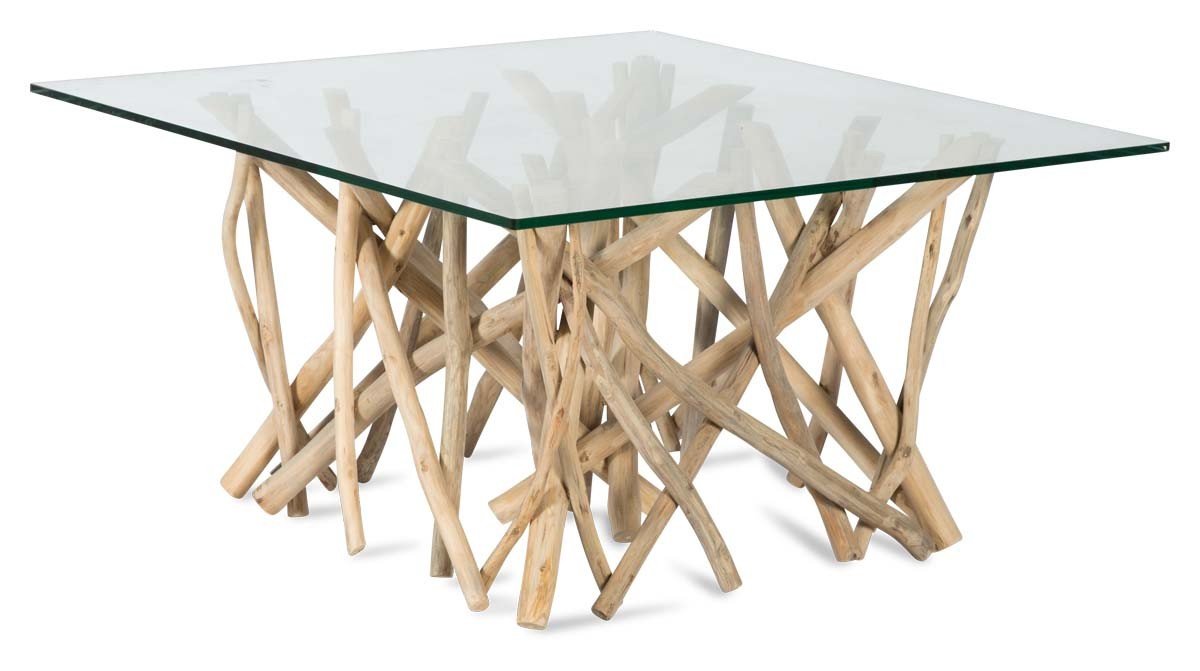 Semarang 10mm Tempered Glass Top, Teak Branch Base Square Coffee Table-Living-Home & Giftware-Default Title---abc