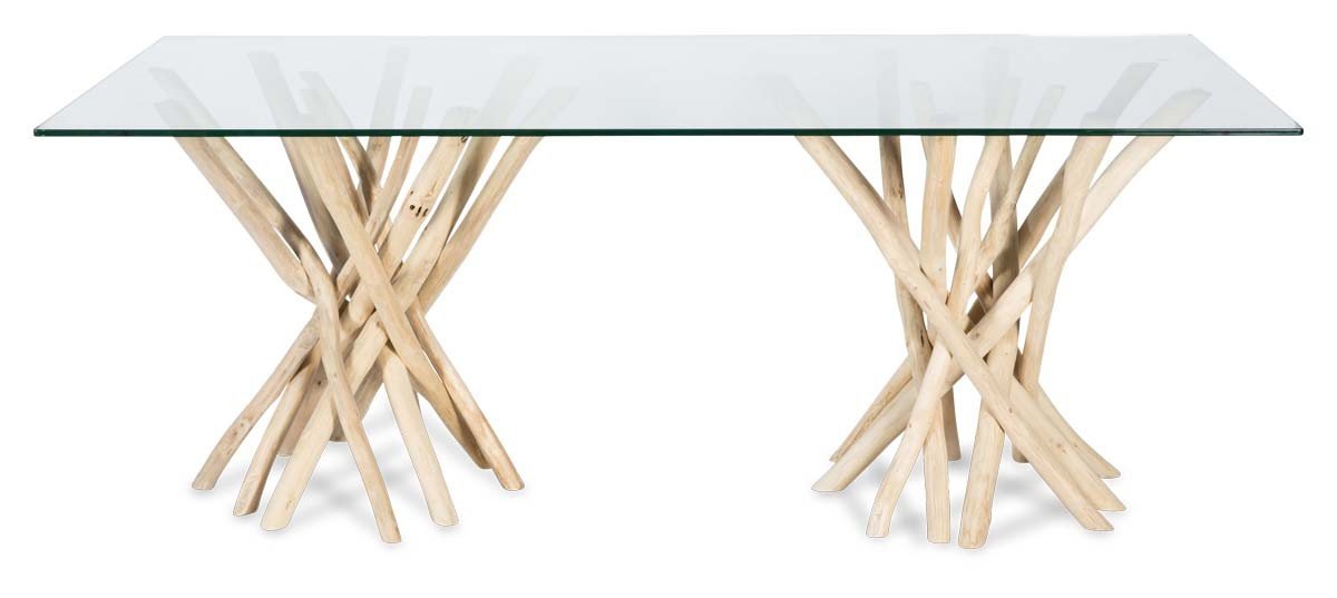 Semarang 10mm Tempered Glass Top Dining Table with Teak Branch Base-Dining-Home & Giftware-Default Title---abc
