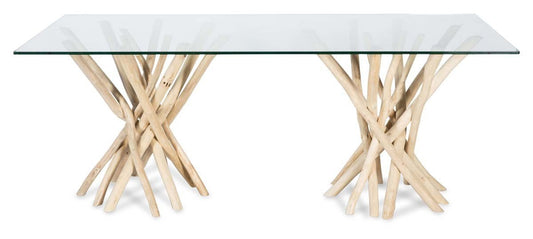 Semarang 10mm Tempered Glass Top Dining Table with Teak Branch Base-Dining-Home & Giftware-Default Title---abc