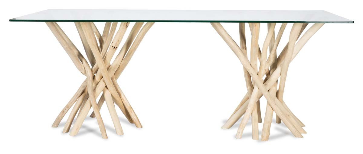 Semarang 10mm Tempered Glass Top Dining Table with Teak Branch Base-Dining-Home & Giftware-Default Title---abc