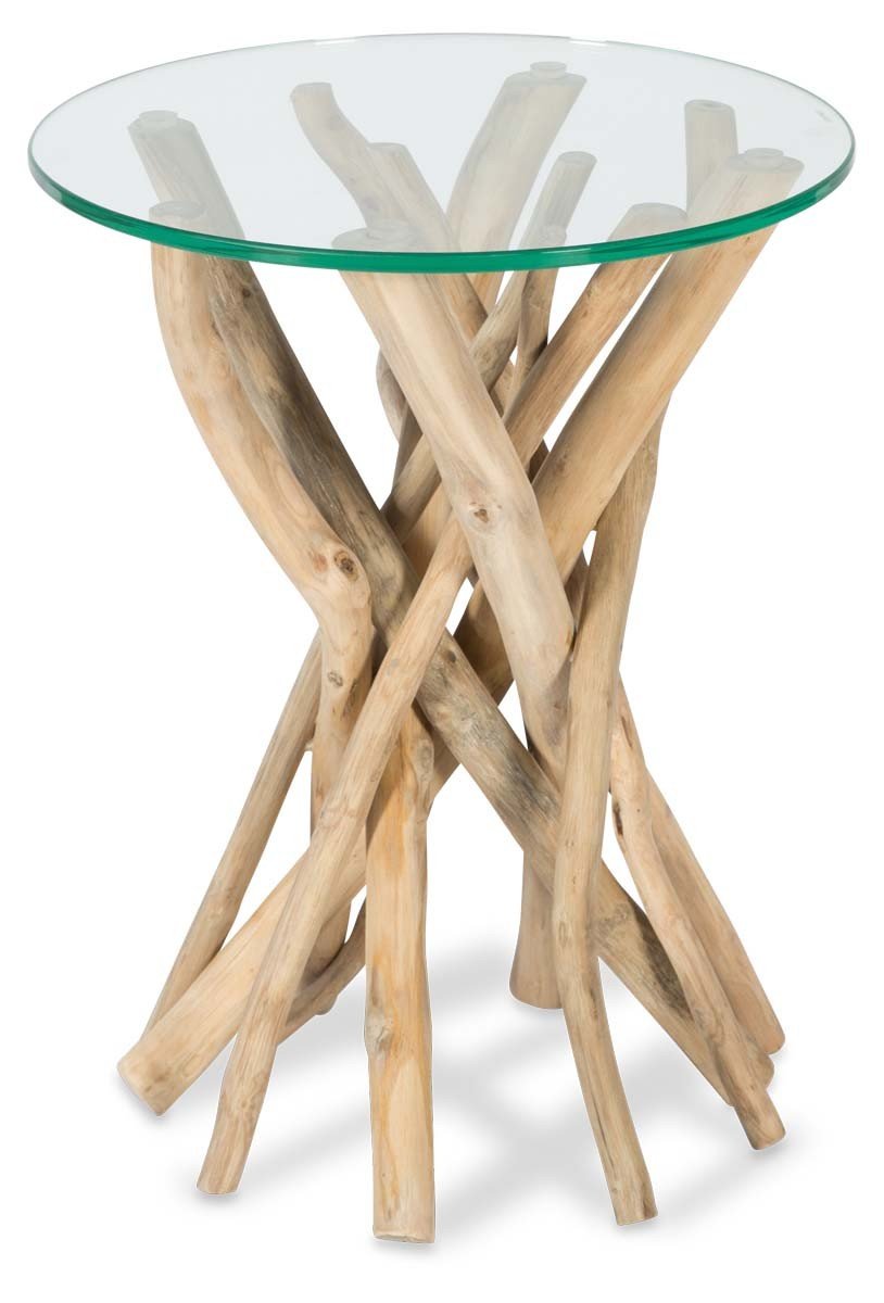 Semarang 10mm Tempered Glass Top Teak Branch Base Side Table-Living-Home & Giftware-Default Title---abc