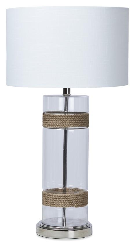 Clear Cylinder Glass Table Lamp with Rope Detail - Clear/White/Brown-abc