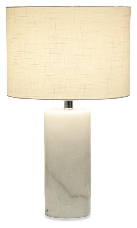 White Cylinder Marble Table Lamp with Linen Shade - White-Lighting-Home & Giftware-Default Title---abc